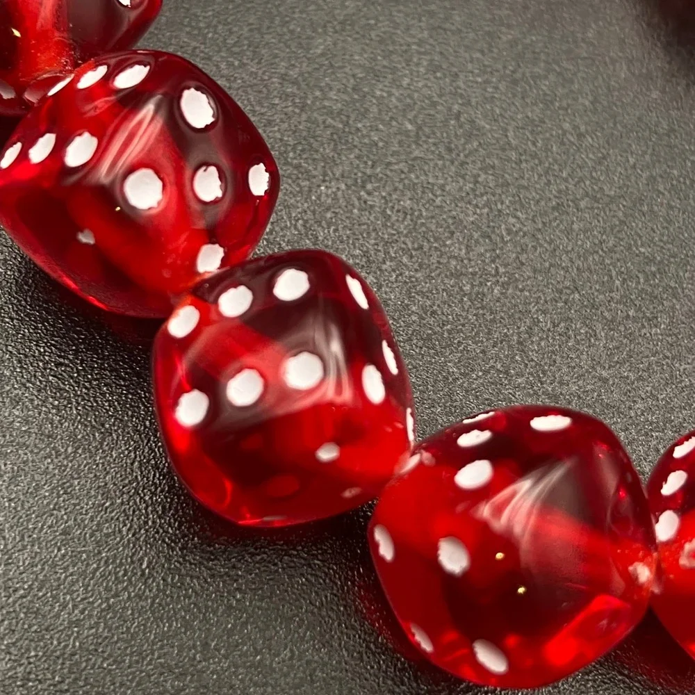 Vintage Dice Bracelet Red Translucent Acrylic Stretchy 7.25